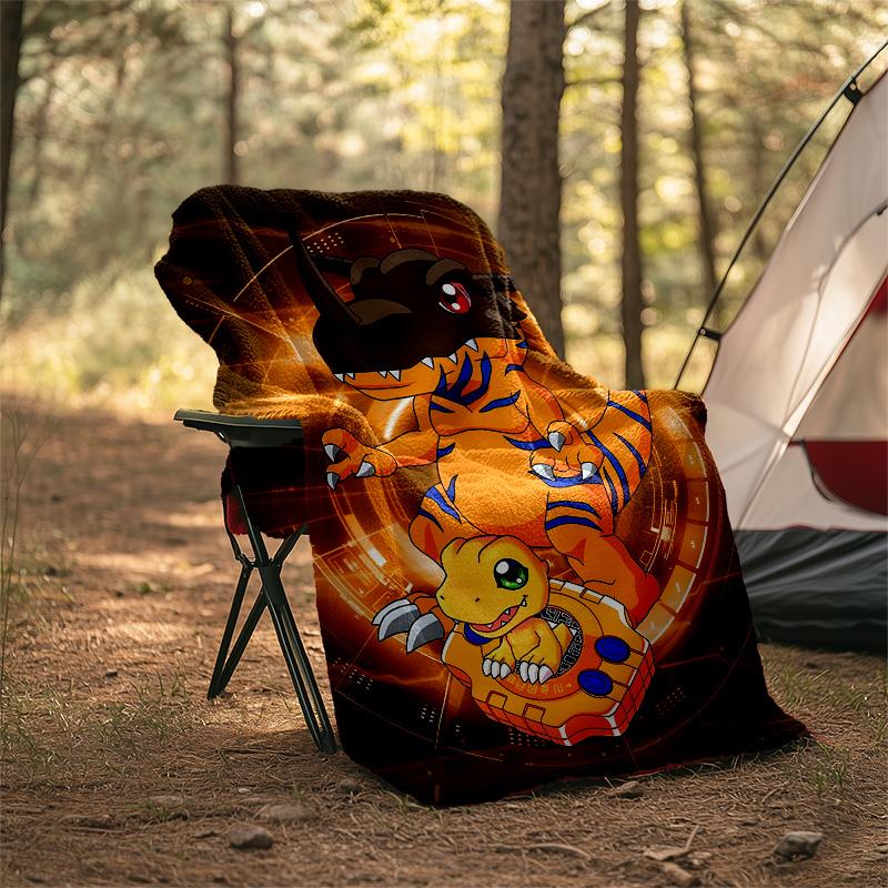 1pc Digimon Theme Blanket - Digital Print, Polyester, Cozy for All Seasons, Perfect for Outdoor, and Travel