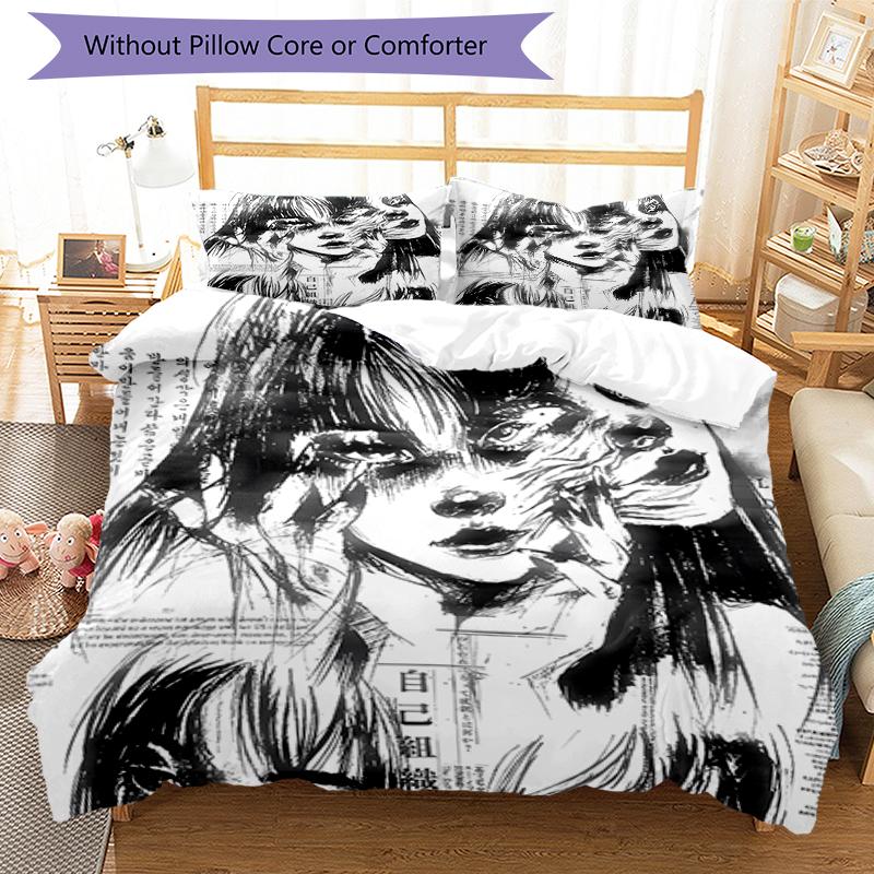 3pcs Thriller Manga Junji Ito Tomie0 pattern bedding set duvet cover set includes duvet cover &pillowcases, perfect all season bedroom decoration & gi