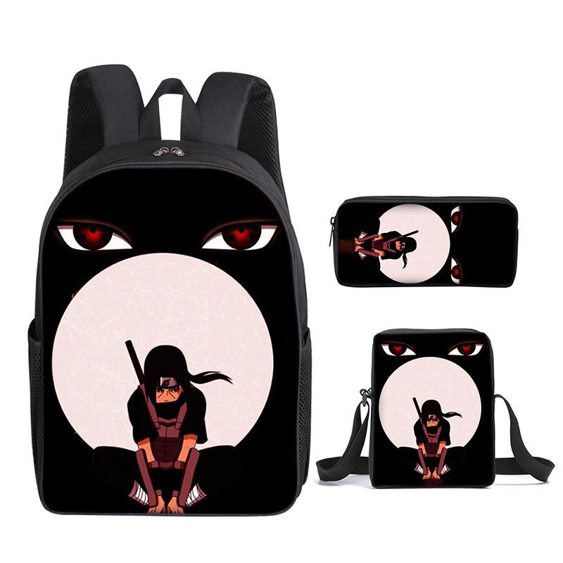 Naruto Naruto Backpack Three-Piece Set, Primary And Secondary School School Bag, Shoulder Bag, Messenger Bag, Pencil Case.