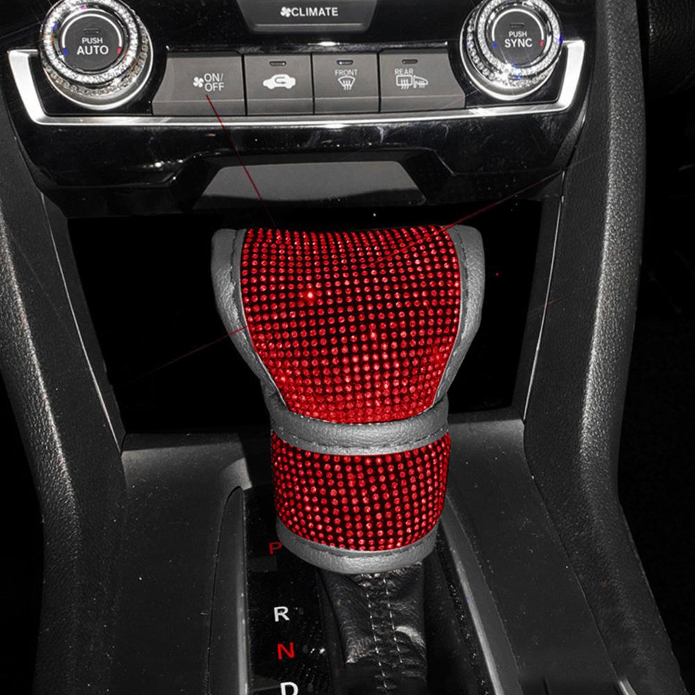 Блестящий чехол для рычага переключения передач автомобиля, кожаный чехол для ручки переключения передач автомобиля, универсальные хрустальные стразы, автомобильные аксессуары для женщин