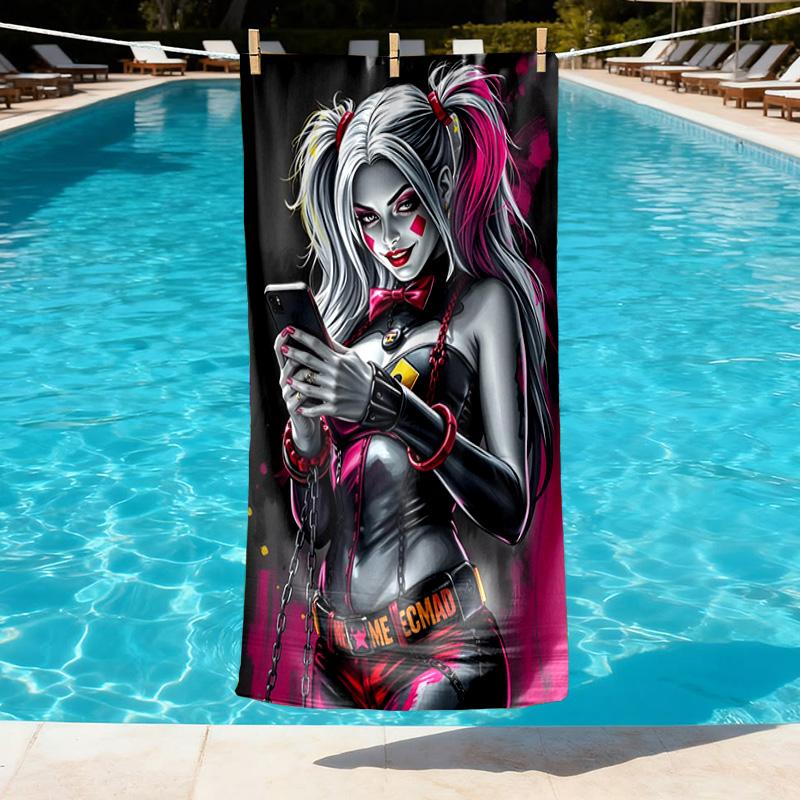 Harley Quinn Joker Print Beach Towel Design, Soft, Lightweight. for Home Bathroom, Spa, Pool, Yoga, Surfing, Camping, Gift for Family, Friend