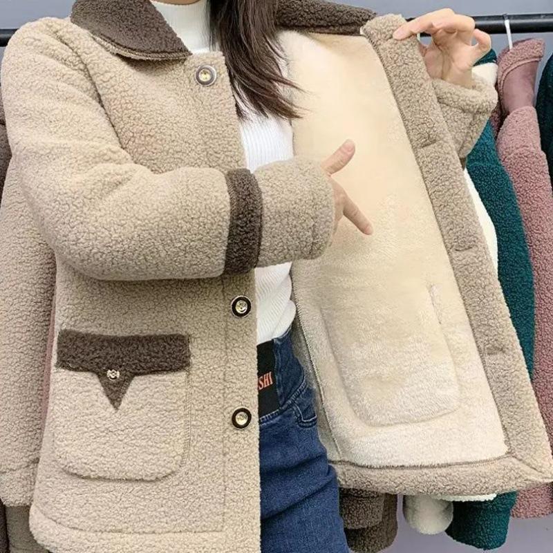 Куртка из овечьего флиса, модели на осень и зиму, плюс утолщенный бархат, куртка для мам, женская, средней длины