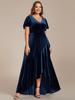Ever-Pretty Women's Plus Size Velvet Lotus Leaf Ruffles Short Sleeves V Neck High-Low Hem Evening Dress