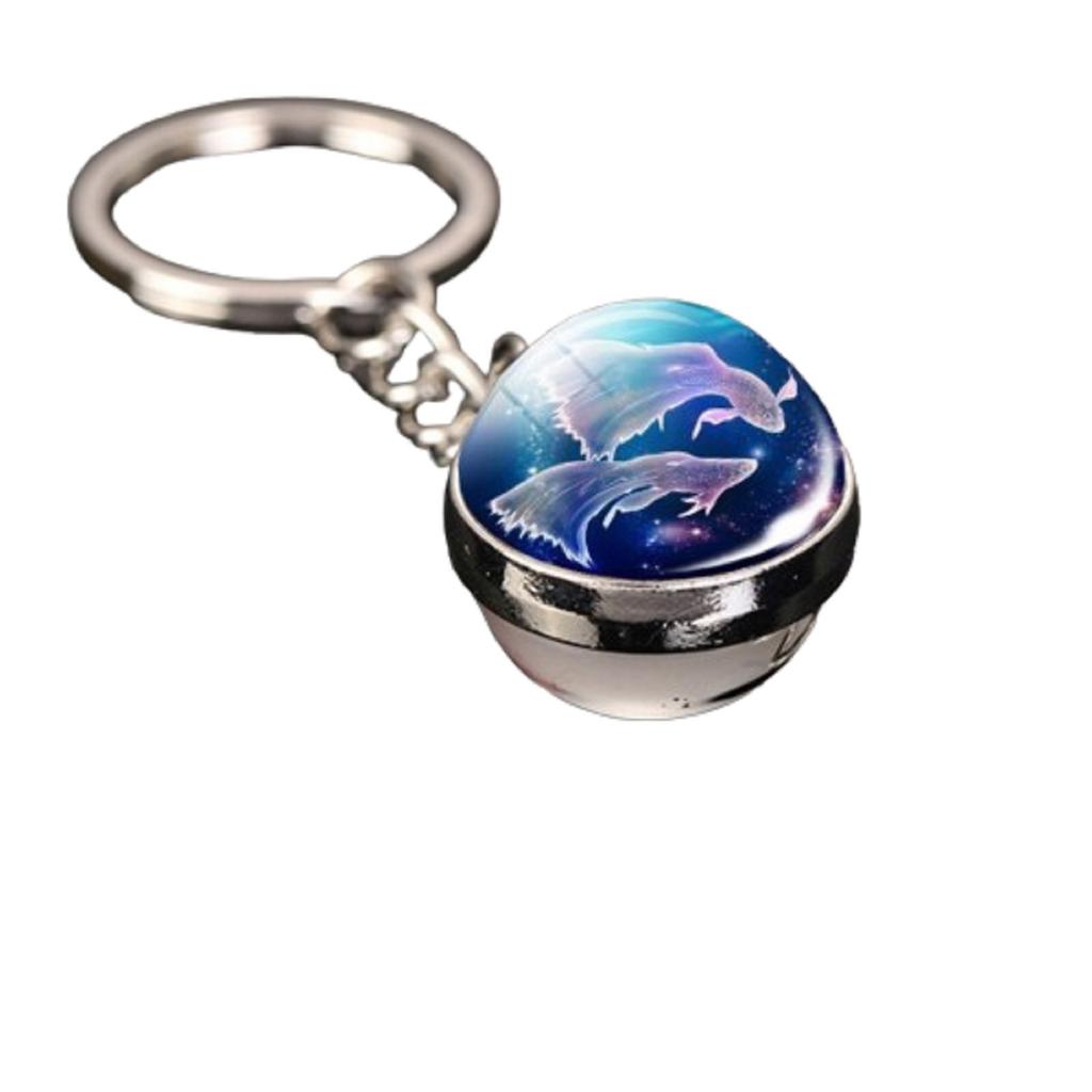 Брелок для ключей с подвеской в виде сумки с 12 знаками зодиака, светящийся в темноте, с драгоценными камнями, двухсторонний стеклянный шар