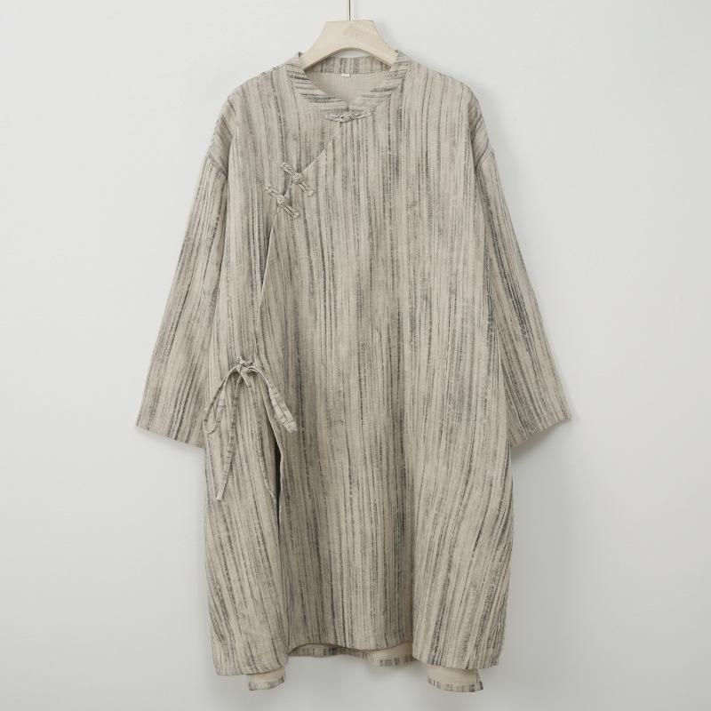 Johnature Women Vintage Striped Shirts Tops Stand Long Sleeve Loose Spring Blouses Button Chinese Style Shirt