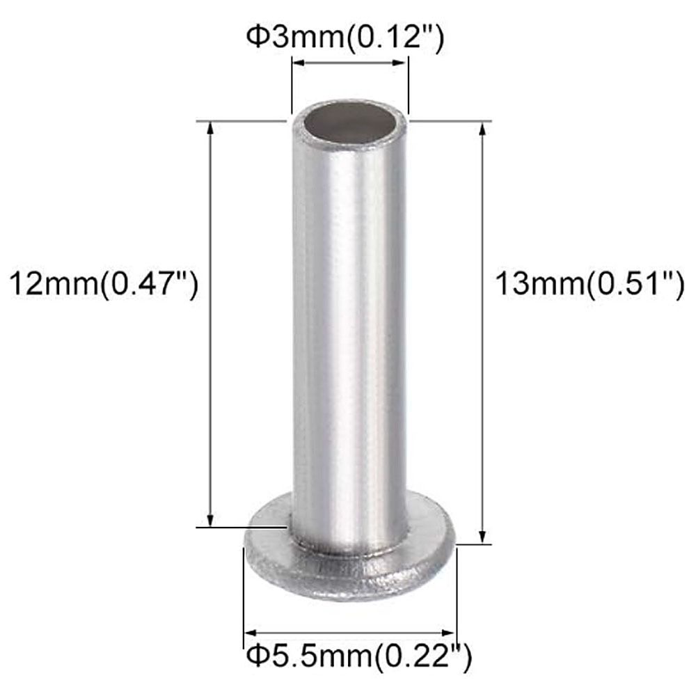 100 шт. M2 M2.5 M3 Полутрубчатые заклепки Серебристый тон Цилиндрический стержень Алюминий Плоская полукруглая головка