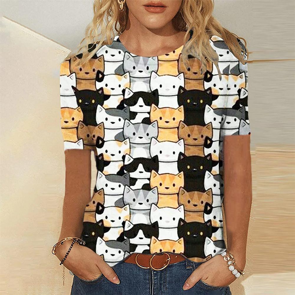 Модная женская футболка с котенком, 3d-печать, уличная съемка, тренд Y2k, летняя женская футболка с короткими рукавами в стиле Харадзюку, ультратонкая Lo