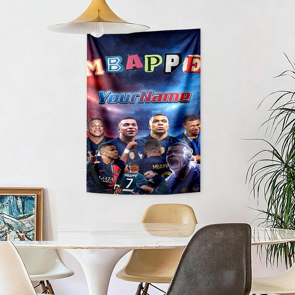Mbappe Custom Your Name Wall Decor Tapestry Art For Pet Memorial Birthdaywedding Party Backdrop Family Gift