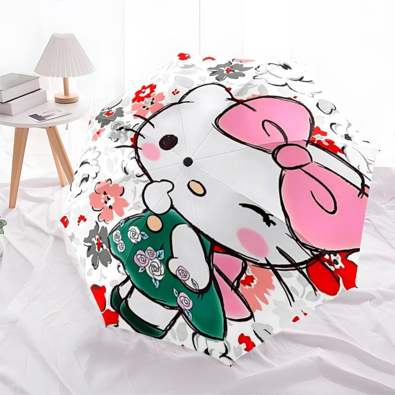 1pc Hello Kitty Floral Print Automatic Opening Folding Umbrella with 8-Rib Iron Frame - Perfect for Outdoor Use, Festive Gifts, Travel, Daily Use, and