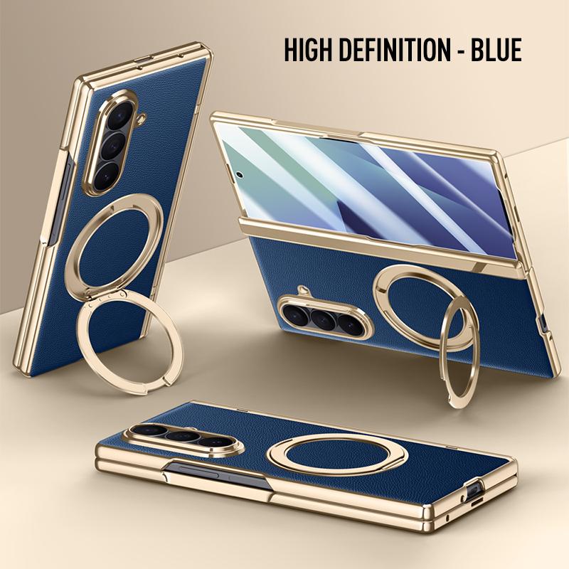 Для Samsung Galaxy Z Fold 7 Кожаный 360° Поворотный Держатель Магнитное Закаленное Стекло Передняя Пленка Противоударный Отпечатки Пальцев Чехол для Телефона