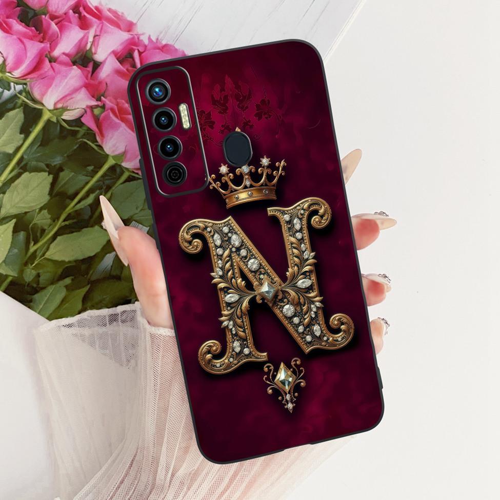 For Tecno Camon 17 Case Silicone Luxury Crown A-Z Letters 2D Flat Pattern Soft Phone Case For Tecno Camon17 CG6 CG6j Cover