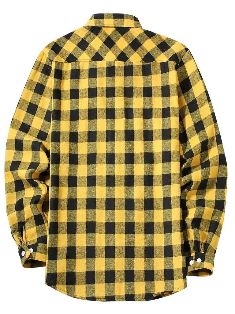 European Size Plaid Hooded Short-Sleeved Men's Cardigan Shirt with Double Pocket Flap