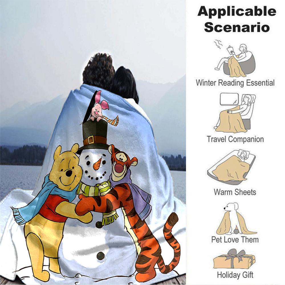 Winter Fun Pooh Blanket Soft Throw Blanket For Home Bedroom Bed Sofa Travel Office Solid Christmas Blanket