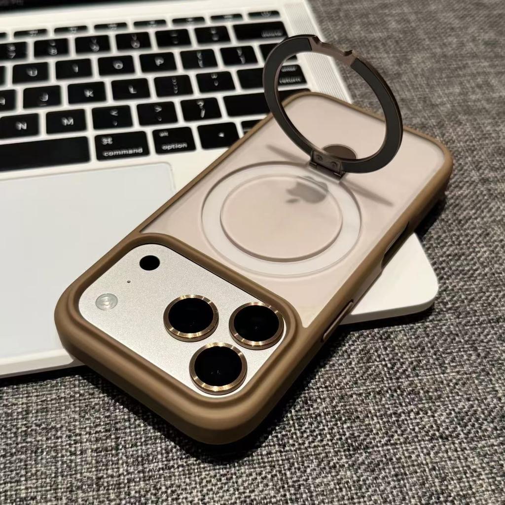 For Matte Metal Ring Stand Case for For Iphone 17 Air 16 1 14 Plus 13 12 11 Pro Max Lens Protect Magnetic Translucent Cover
