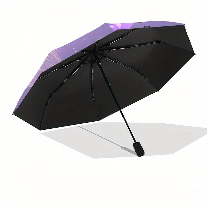 Kuromi,Fairy Automatic Folding Umbrella Simple 8 Rib Design, Bright Cartoon Pattern, Durable Iron Frame, Suitable For Travel, Outdoor, Beach