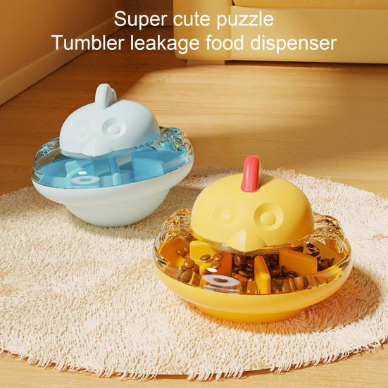 Interactive Cat Puzzle Feeder Toy Flying Saucer Design Treat Dispensing Slow Feeder with Adjustable Outlet for Indoor Cats