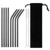 Metal Drinking Straw 304 Stainless Steel Colorful Straws Reusable Bent Straight Straw Set With Cleaner Brush Bar Party Accessory