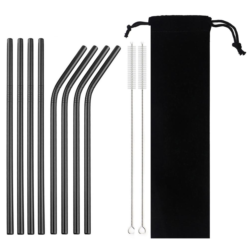 Metal Drinking Straw 304 Stainless Steel Colorful Straws Reusable Bent Straight Straw Set With Cleaner Brush Bar Party Accessory