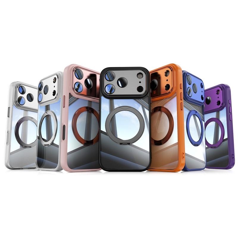 Магнитный чехол-подставка с кольцом для iPhone 17 Pro Max 16 15 14 13 12 Pro Max, роскошный защитный чехол с прозрачной задней панелью, гибридный TPU+PC, ударопрочный чехол