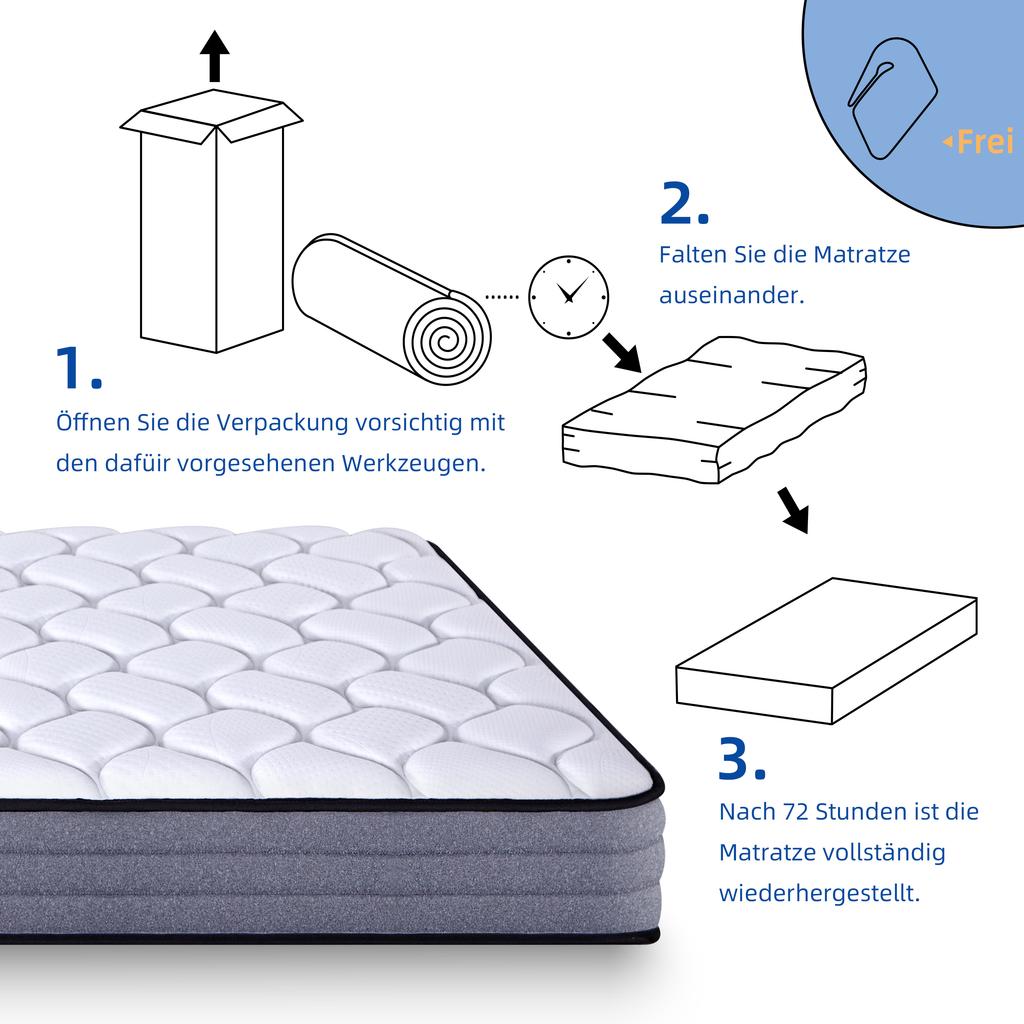 Quality Mattresses Deluxe Pocket Spring Mattress 90x200cm H3 20cm - Made in CHINA & Oeko TEX Seal - 1000 Springs & Lyocell Cover - 7 Zone Mattress