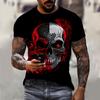 Summer Round Neck 3D Horror Skull Print Top Fashionable Casual Short Sleeved Men's T-shirts