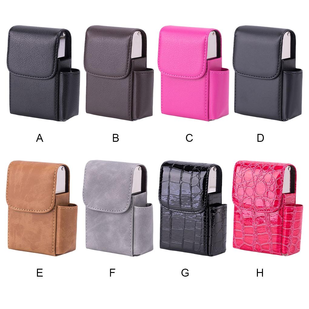 Women Men Storage Case Leather Stainless Steel Card Cash Holder Belt Pouch Lighter Wallet Pocket Solid Color Box Carrier