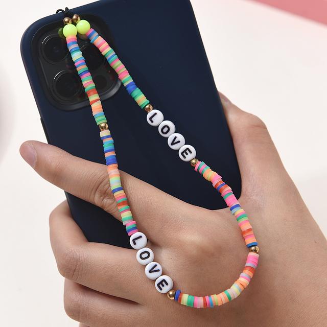 Модные женские акриловые глиняные каменные бусины, цепочка для мобильного телефона, ремешок для мобильного телефона, подвесной шнур, брелок для ключей, ювелирные изделия, настраиваемые