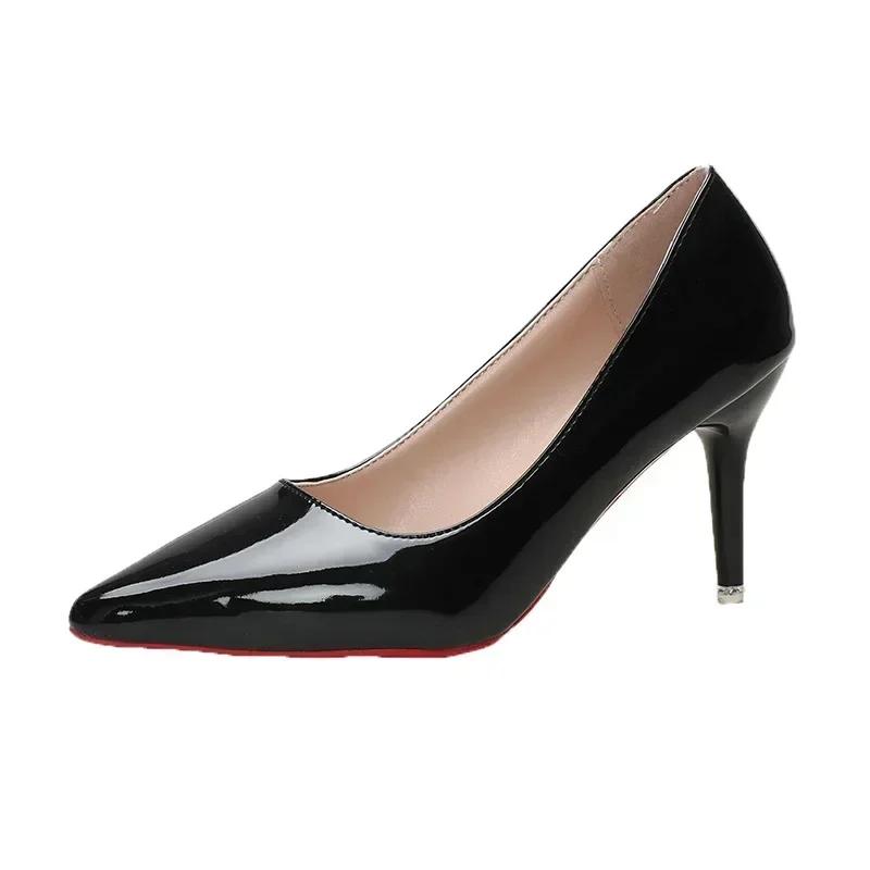 Black Stiletto Heels Pumps Women Patent Leather Office Shoes Woman Plus Size 43 Pointed Toe High Heels Shoes Zapatos Mujer