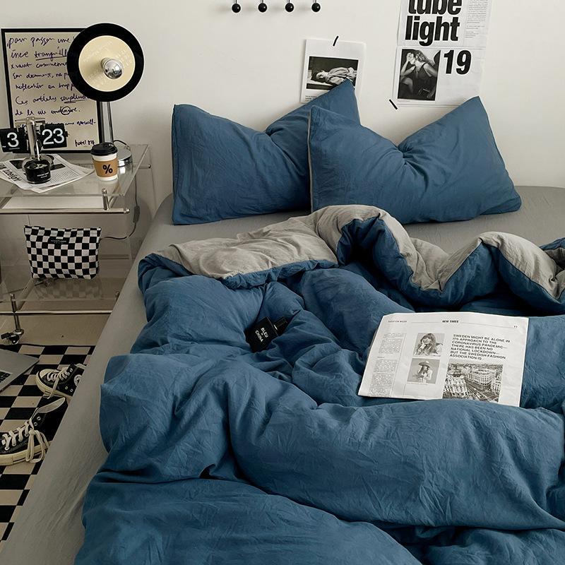 Простыня Пододеяльник Голый Сон Чистый Хлопок Набор из Четырех Предметов Стиранный Хлопок Мягкая Простыня Пододеяльник Однотонное Постельное Белье