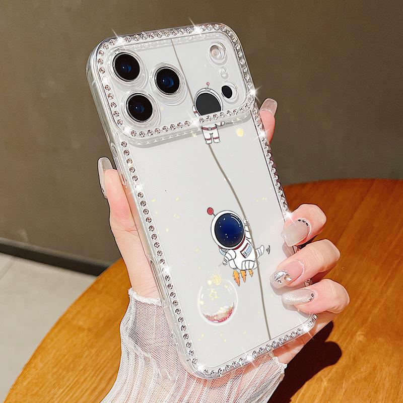 Чехол для телефона с узором из бриллиантовых астронавтов для iPhone 16e 17 Air 16 15 14 Pro Max 13 17 Pro Max 17 16 15 Plus Ударопрочный мягкий силиконовый чехол