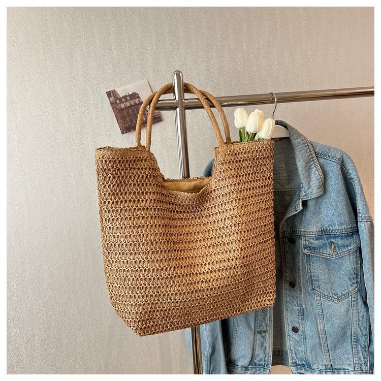 Новая летняя отпускная сумка из плетеной соломки, женская повседневная сумка-тоут большой вместимости, темпераментная простая портативная пляжная сумка