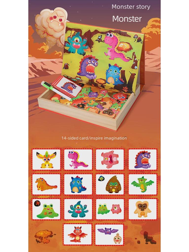 Children's Wooden Magnetic Animal Puzzle and Drawing Board