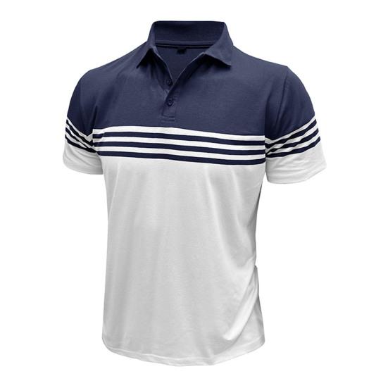 Мужская полосатая футболка с коротким рукавом и лацканами, дышащая хлопковая смесь, повседневный топ для повседневной носки, вечеринок, офиса, гольфа