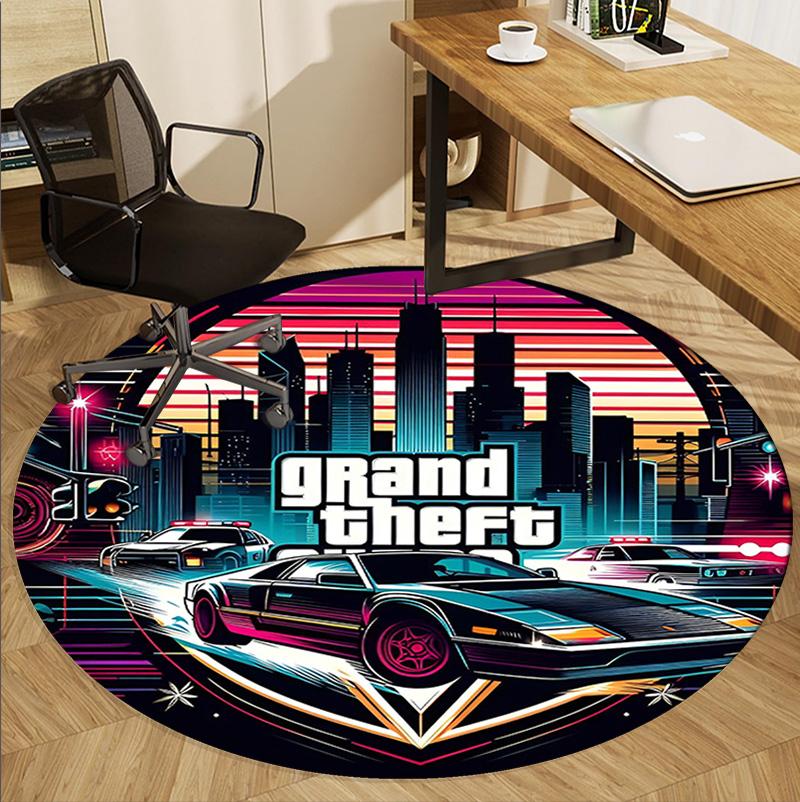 Круглый коврик с узором Grand Theft Auto VI, коврик для помещений/улицы, для пикника, игровой комнаты, спальни, офиса, гостиной, ковер для декора дома, подарок на день рождения