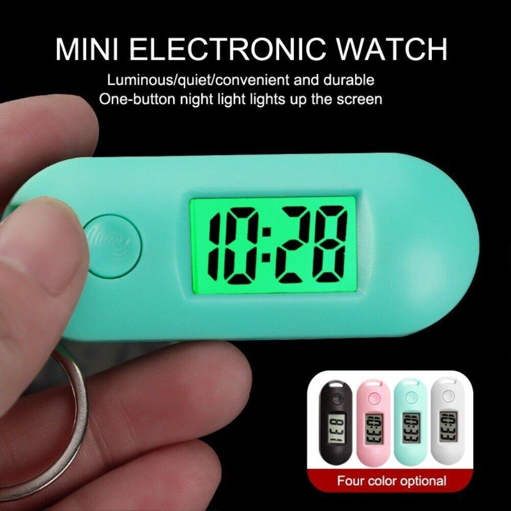Digital Electronic Clock Mini Small Wall Watch LCD Display Study Library Luminous Key Ring Watch