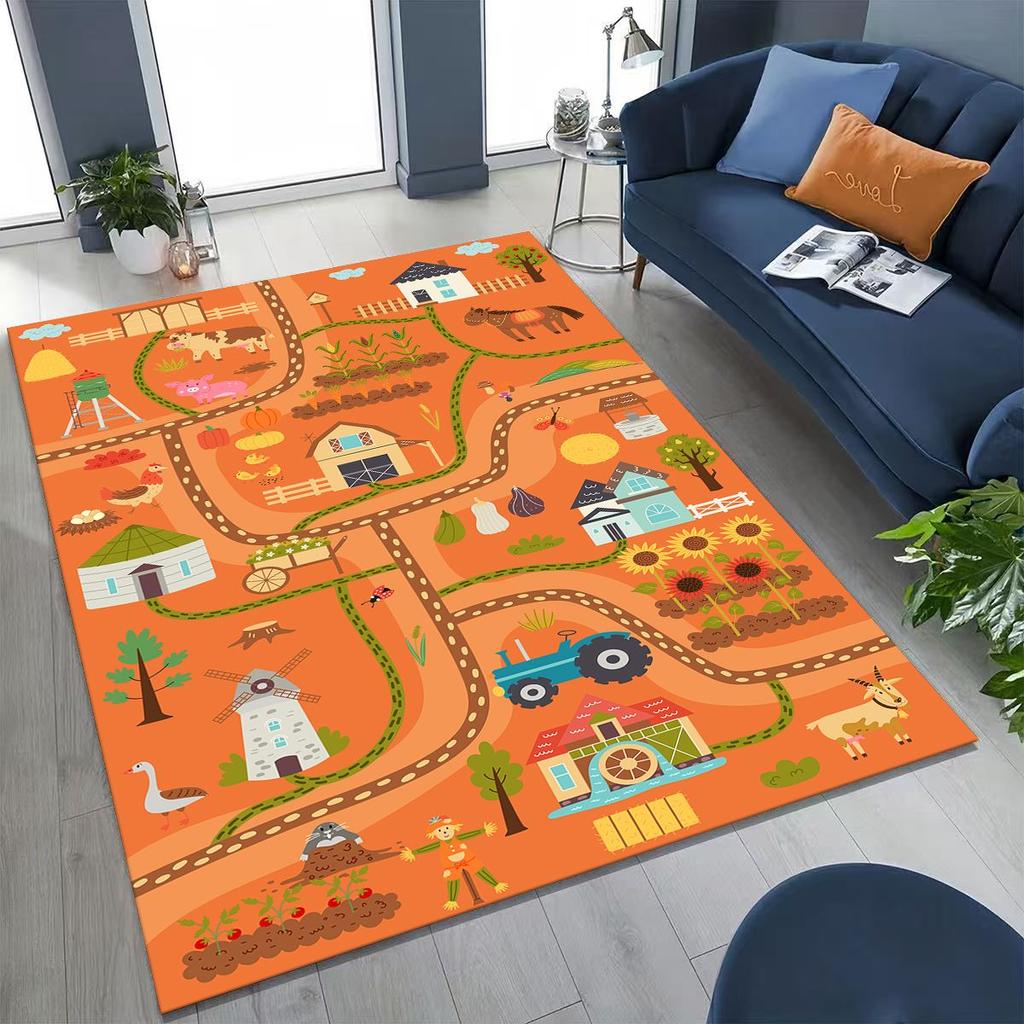 Child Urban City Road Traffic Learning Interactive Game Playroom Rug for Bedroom Living Room Sofa Home Doormat Decor,Non-slip
