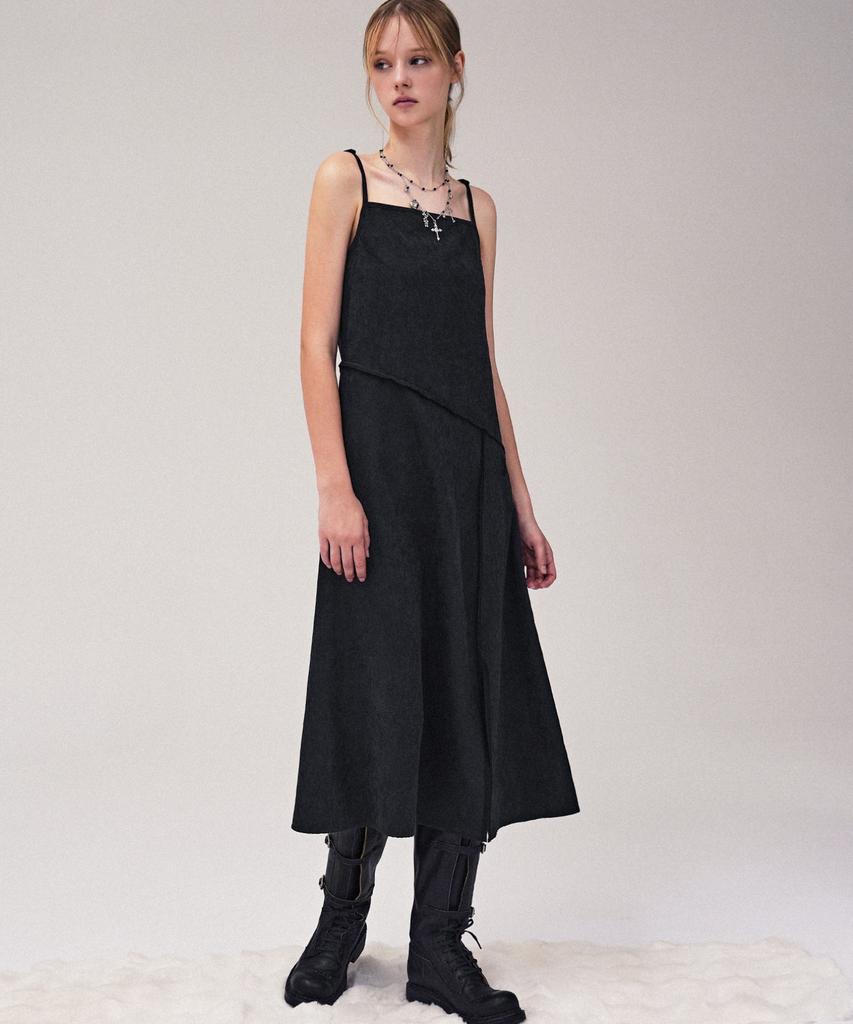 Urban Dress Diagonal Line Sleeveless Dress Black