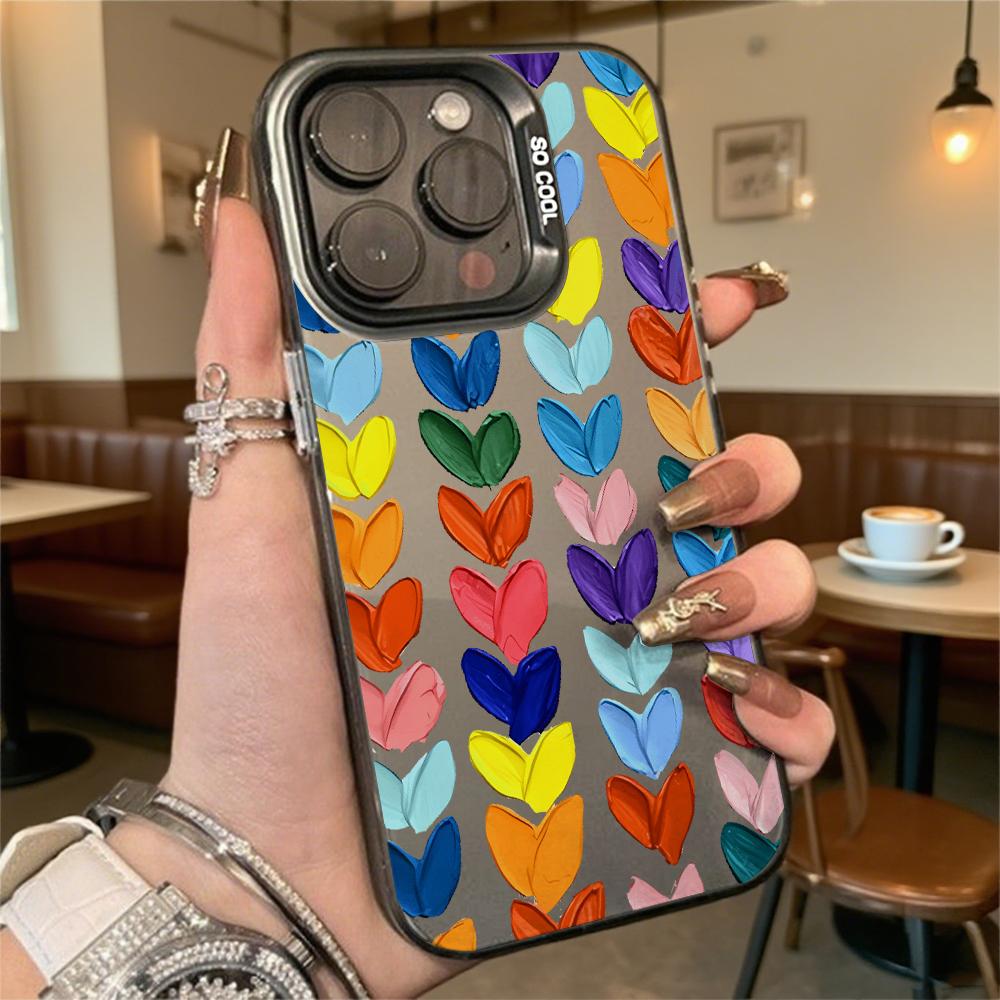 Colorful Heart Pattern Shockproof Phone Case for Iphone 16 15 14 13 12 11 Pro Max/Mini Anti-Scratch Premium Hard Cover