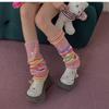 Ankola Red Colorful Y2K Hot Girl Striped Leg Warmers Contrast Color Style Slouchy Knitted Wool Leg Sleeves