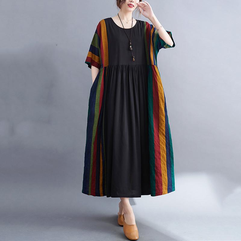 Short Sleeve Plus Size Cotton Women Casual Loose Long Dress