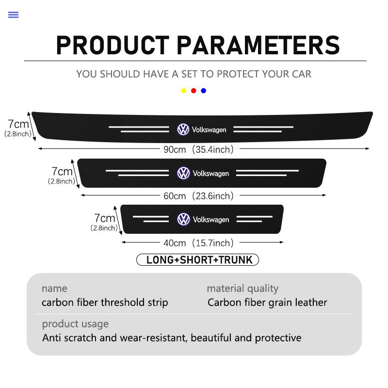Valve Stems Caps For Volkswagen VW Carbon Fiber Car Door Threshold Protective Sticker Trunk Sticker Mk6 CC B5 B6 B7 Golf 4 5 6 7 RC6