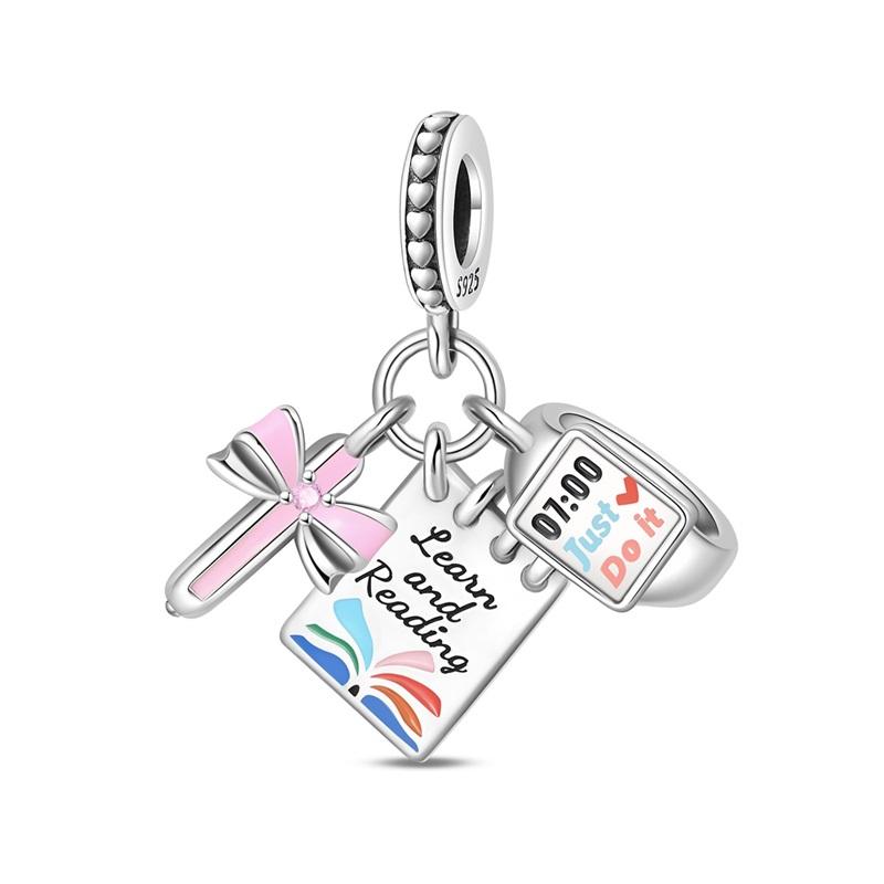 Back To School Charm Beads Copper Schoolbag Sports Watch Learning Earphone Pendant For Bracelet Diy Charms Jewelry