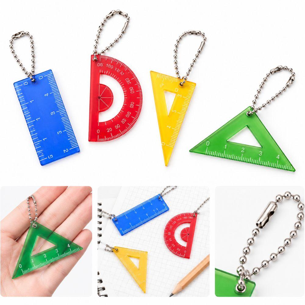 4Pcs Translucent Mini Ruler Keychain Acrylic Triangle Ruler New Keychain Ruler Stationery Gift