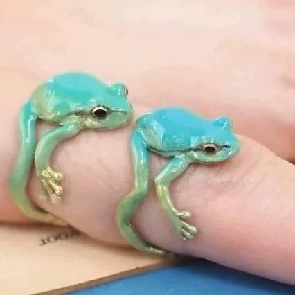 New Tree Frog Enamel Dripping Oil Green Funny Frog Ring Blue Frog Ring Adjustable Opening Ring for Women Men Party Gift Jewelry