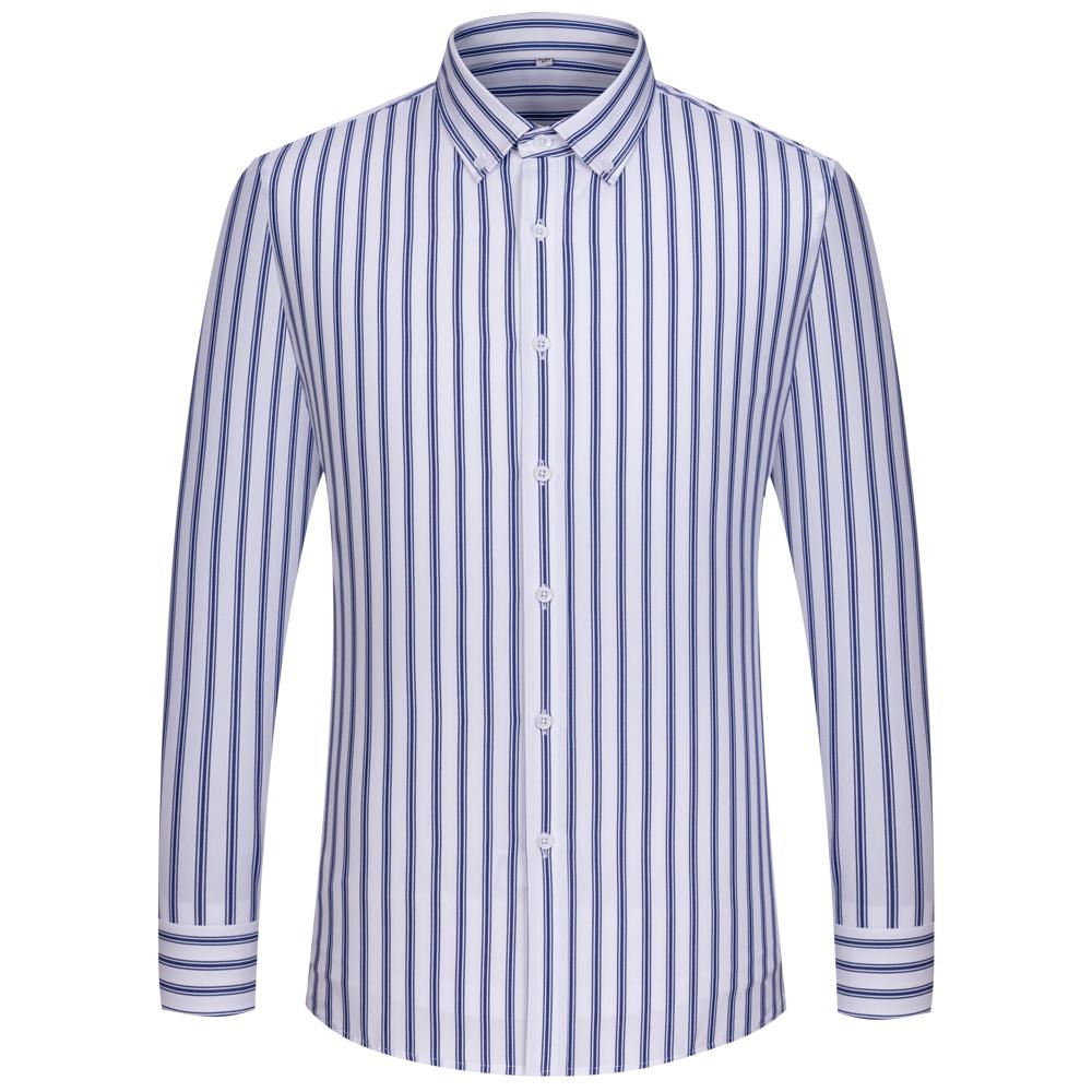 Мужская немнущаяся хлопковая рубашка в полоску с длинным рукавом, воротником с отворотом и съемными косточками для воротника, клетчатая, для бизнеса и офиса