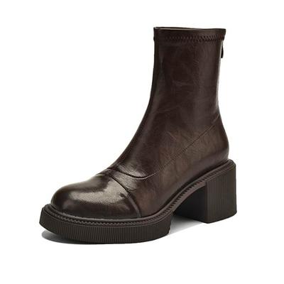 Микрофибра Осенне-зимняя обувь Массивный каблук Размер 40 Круглый носок Молния Ретро Водонепроницаемые Эластичные ботильоны