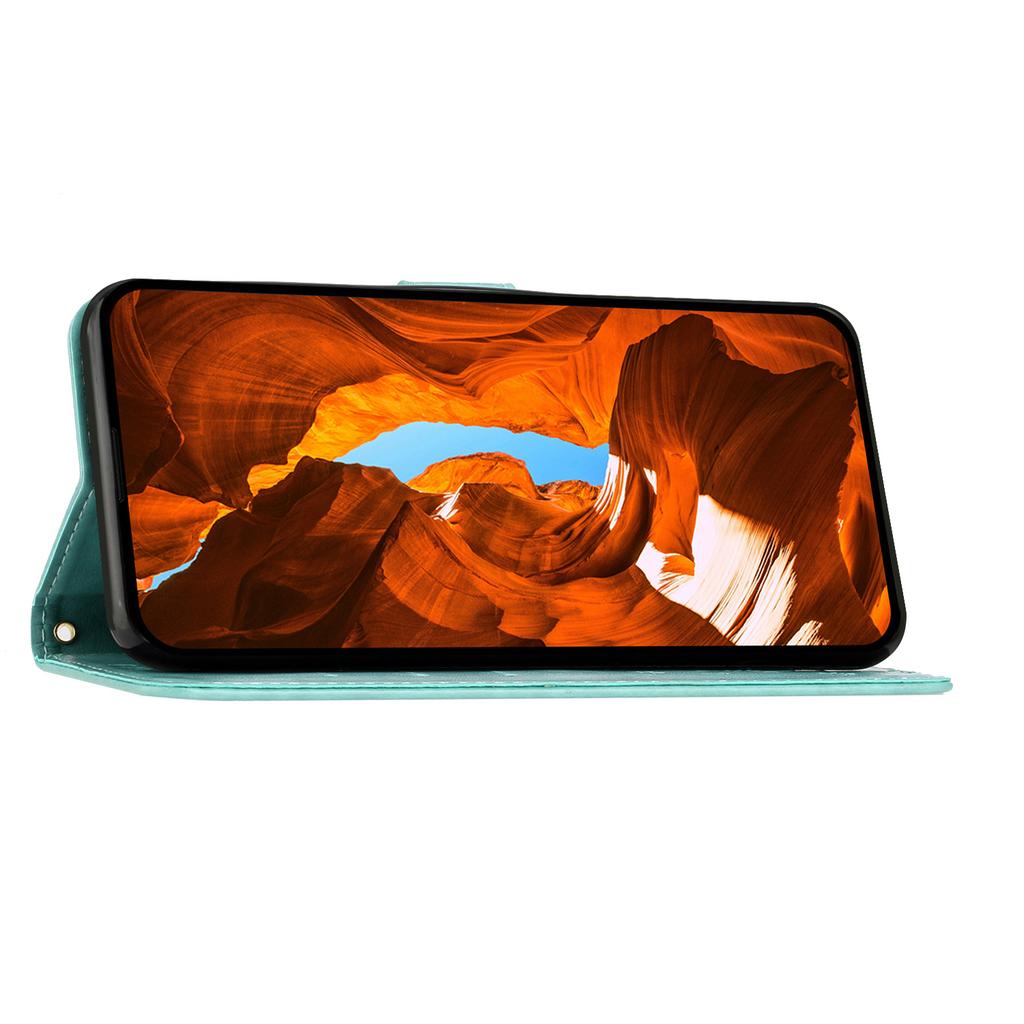 Кожаный чехол-кошелек для iPhone 17 Pro Max с тиснением "Бабочка и цветок" и ремешком
