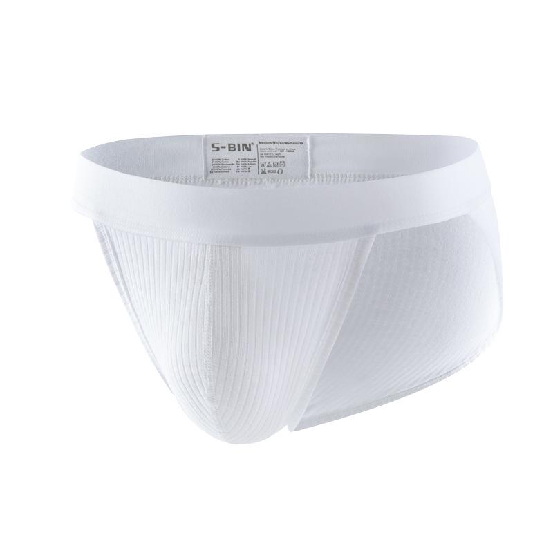 Мужские трусы-слипы в рубчик из чистого хлопка - Однотонные, Дышащие, Влагоотводящие, С высоким вырезом, С большим гульфиком, Четыре сезона.