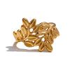Yhpup Stainless Steel Metal Leaf Leaves Open Ring Trendy Fashion Daily Cheap Jewelry 18K PVD Plated Wholesale