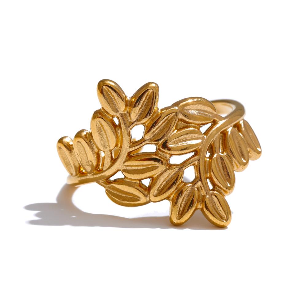 Yhpup Stainless Steel Metal Leaf Leaves Open Ring Trendy Fashion Daily Cheap Jewelry 18K PVD Plated Wholesale